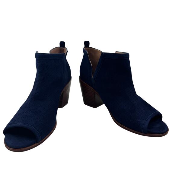 Anthropologie Blue Suede Perforated Side Cutout Ankle Booties Women's Size 10 - Picture 3 of 10